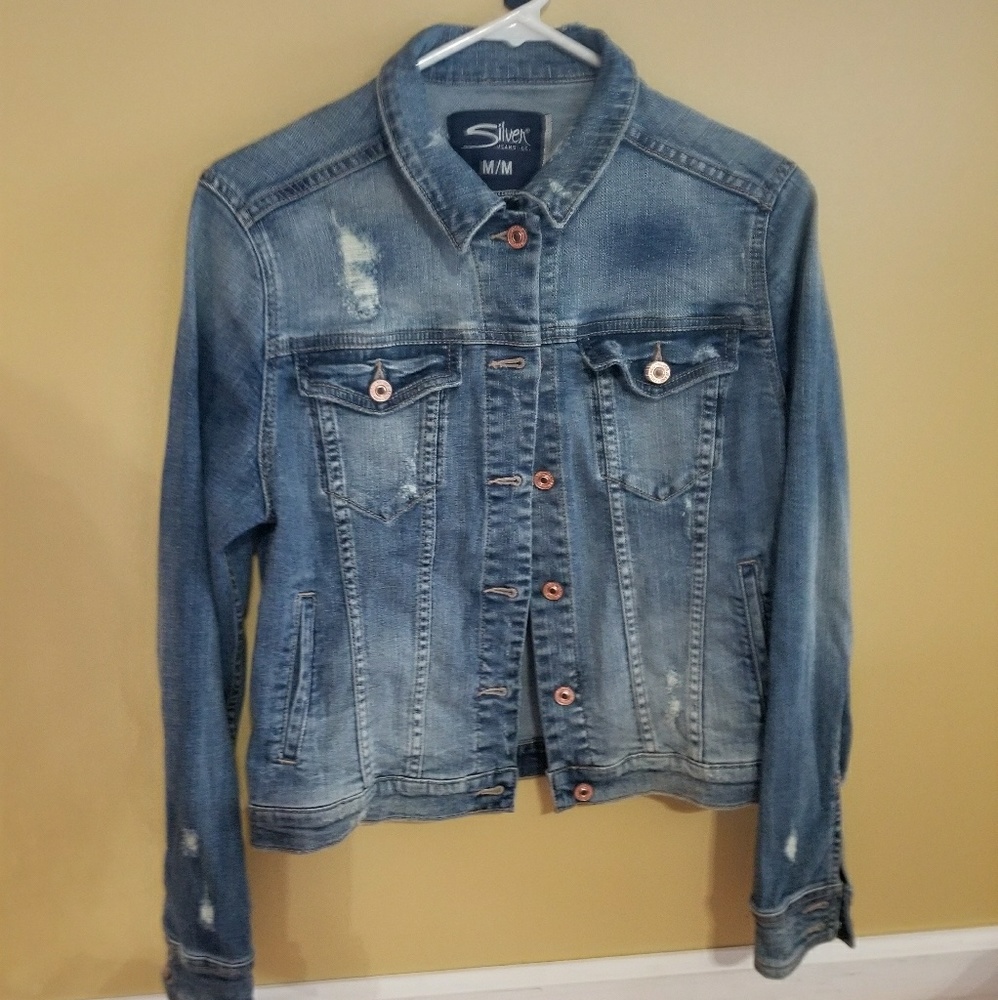 Silver Distressed jean jacket